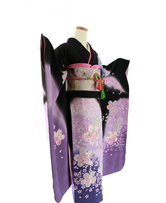 成人式振袖[anan][ロマンチックガーリー]黒×紫・桜[身長166cmまで]No